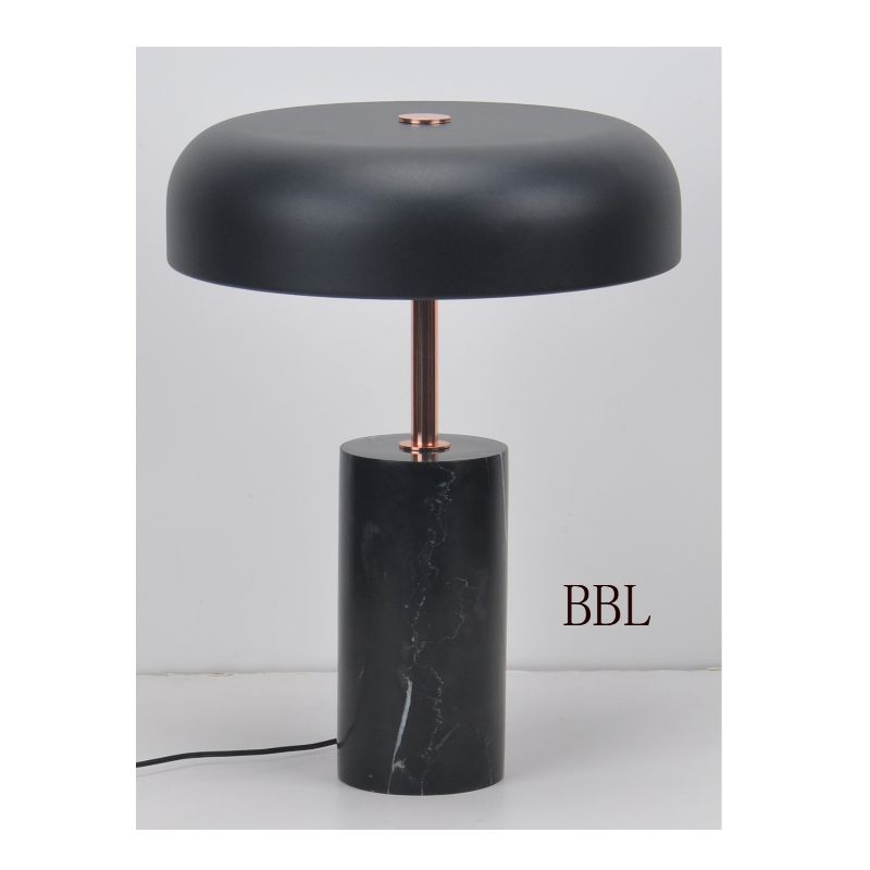 Lámpara de mesa LED con base de mármol negro y pantalla metálica