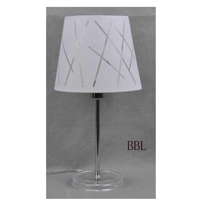 Lámpara de mesa con pantalla de tela y base acrílica transparente