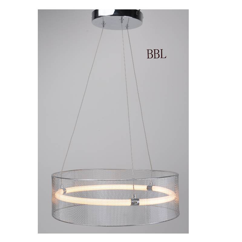 Lámpara colgante LED con pantalla de malla metálica y tubo de acrílico sin sombra