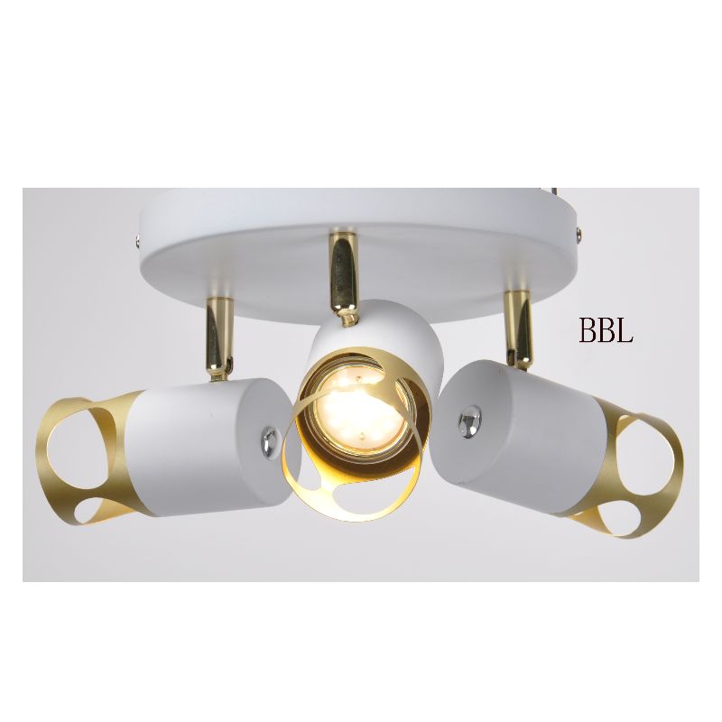 Lámpara de reflector moderna - 3, blanca + dorada, con dirección ajustable